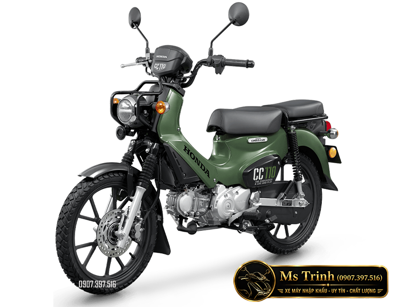 Honda Cross Cub 110 2026 xanh lá nhìn góc trước thể hiện động cơ 110cc và bánh lớn